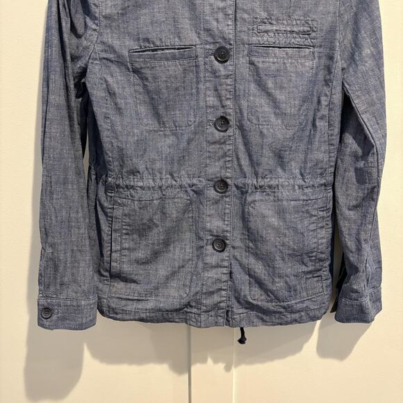 Talbots Jacket Women XS Extra Small Blue Chambray Utility Drawstring Funnel Neck - Picture 4 of 11